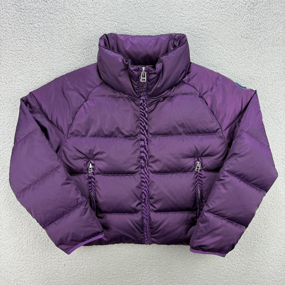 Tory Burch Sport Jacket Womens Extra Small XS Purple Down Puffer Cropped Satin 2 - Picture 1 of 11
